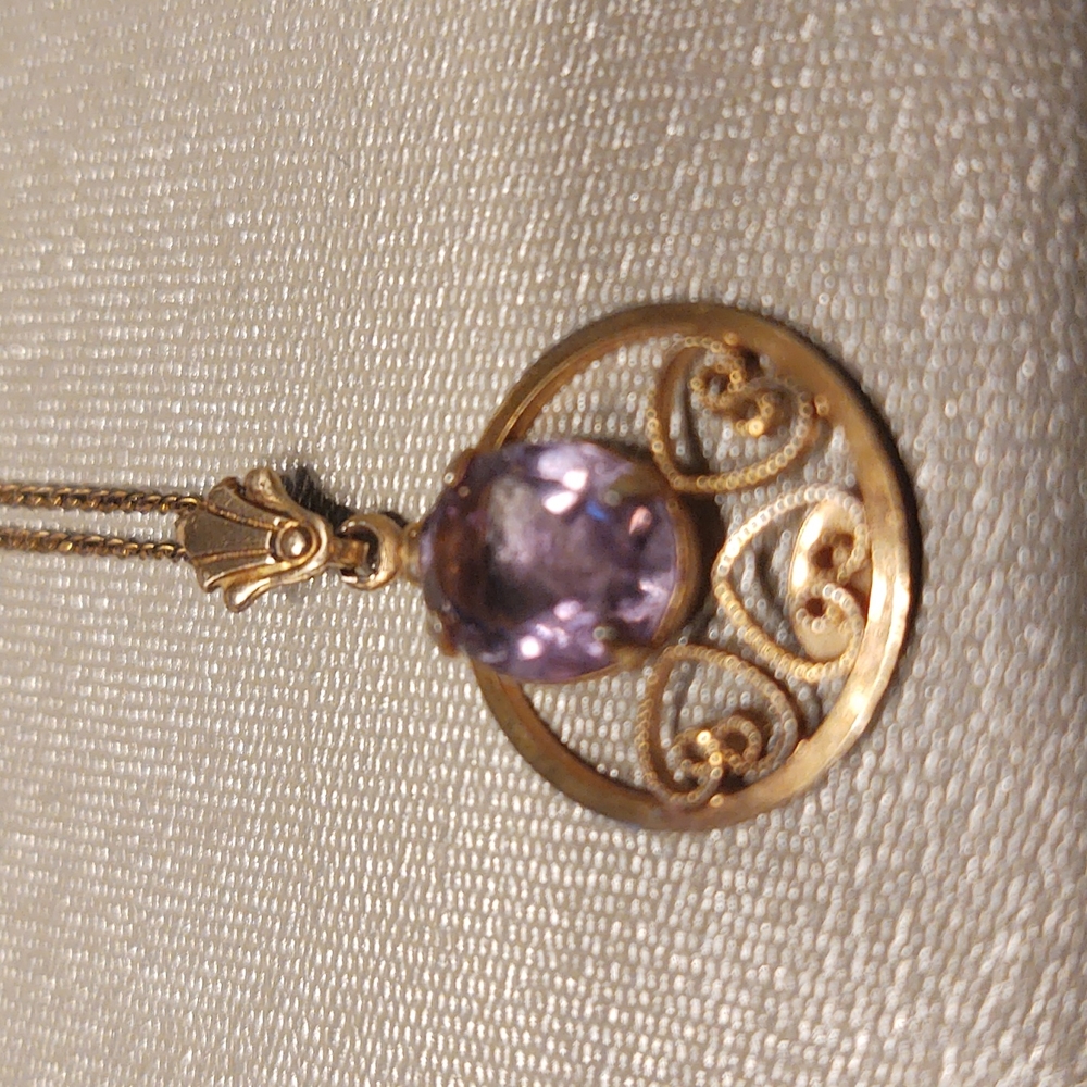Gold Filled Amethyst Pendant And Necklace